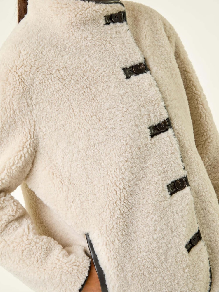 Roman Grey Petite Borg Contrast Button Coat - Image 5 of 5