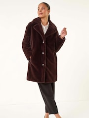 Roman Brown Petite Longline Faux Fur Coat - Image 1 of 5