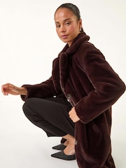 Roman Brown Petite Longline Faux Fur Coat - Image 2 of 5