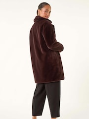 Roman Brown Petite Longline Faux Fur Coat - Image 3 of 5