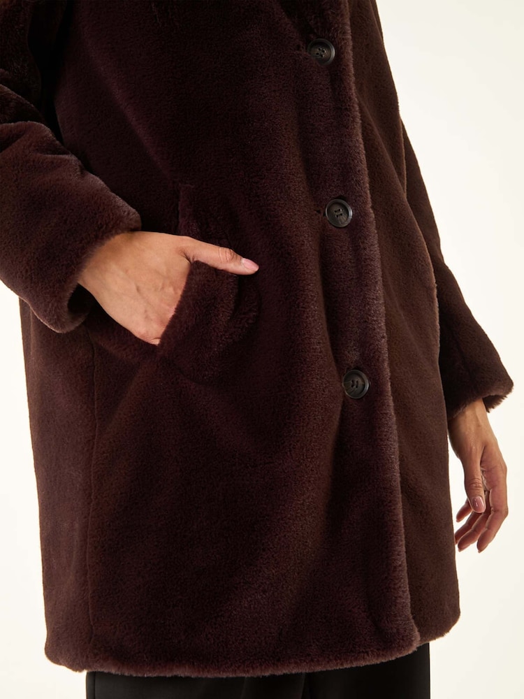 Roman Brown Petite Longline Faux Fur Coat - Image 5 of 5 Roman Brown Petite Longline Faux Fur Coat - Image 5 of 5