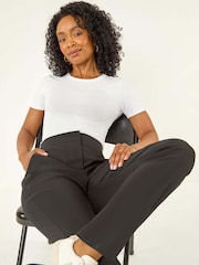 Roman Black Petite Bengaline Smart Stretch Trousers - Image 1 of 5