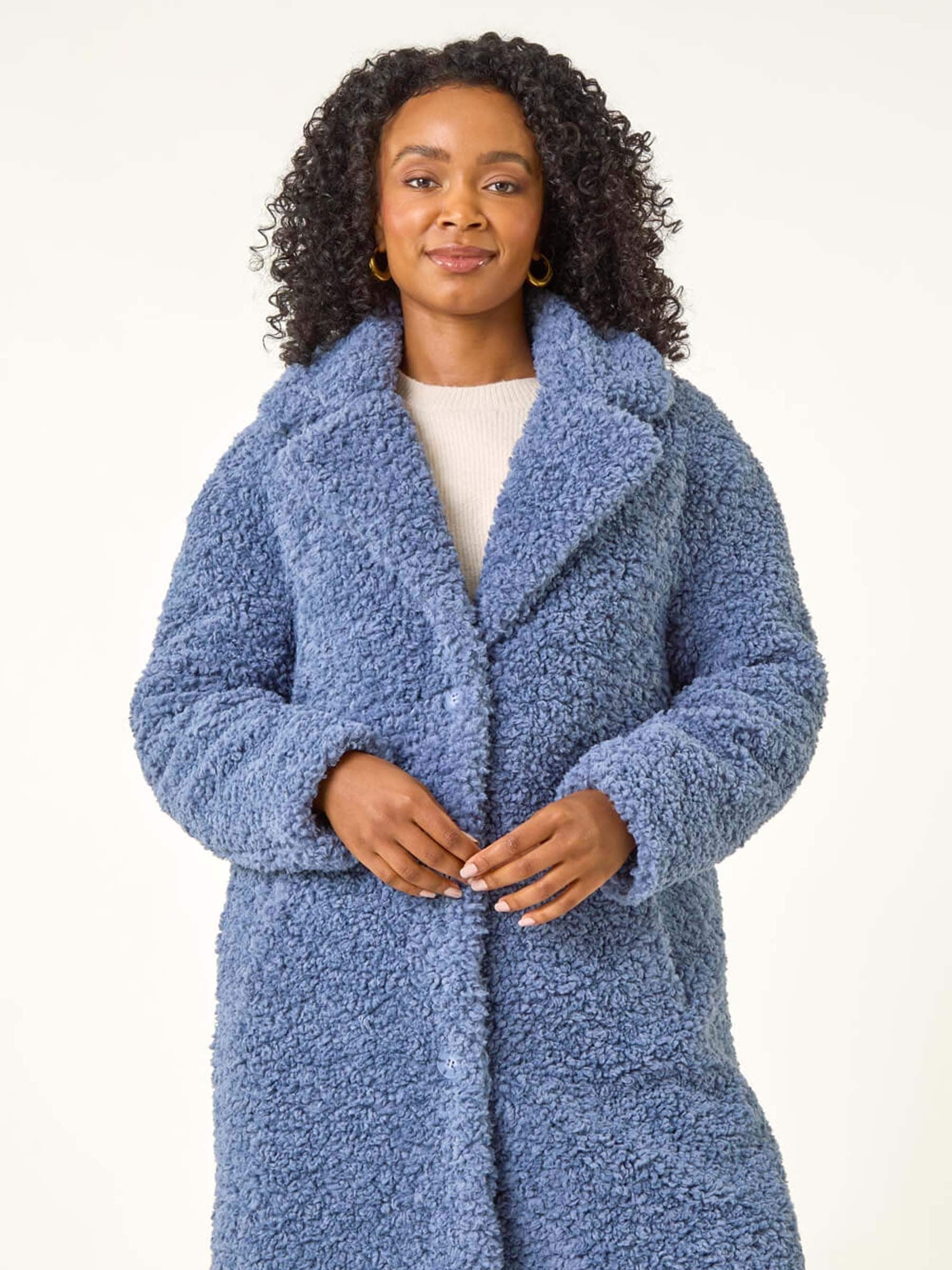 Buy Roman Blue Petite Teddy Longline Coat from Next USA