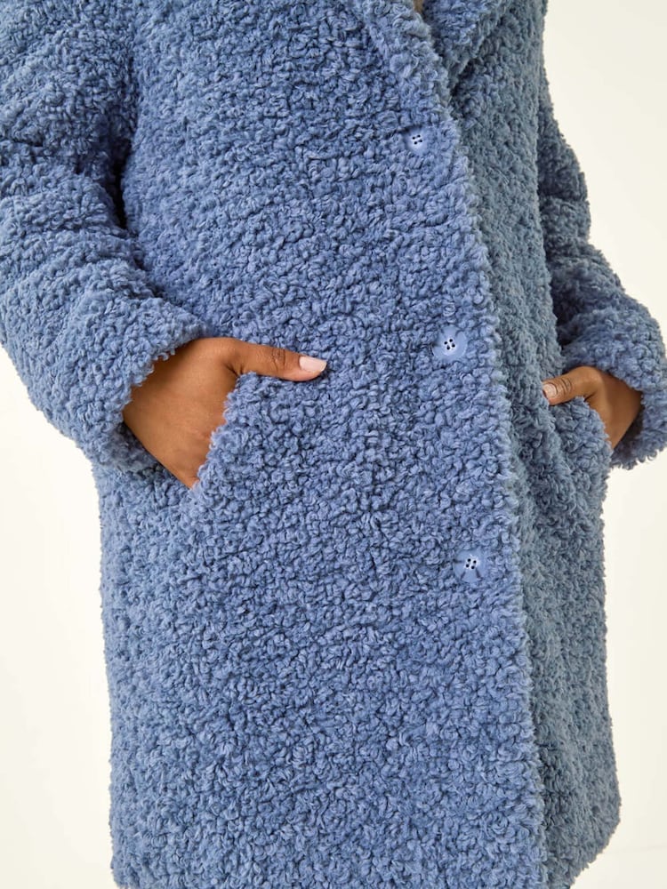 Roman Blue Petite Teddy Longline Coat - Image 5 of 5 Roman Blue Petite Teddy Longline Coat - Image 5 of 5