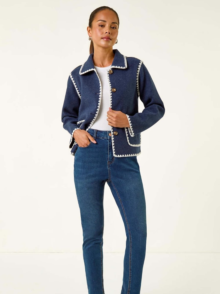 Roman Blue Petite Blanket Stitch Jacket - Image 2 of 5