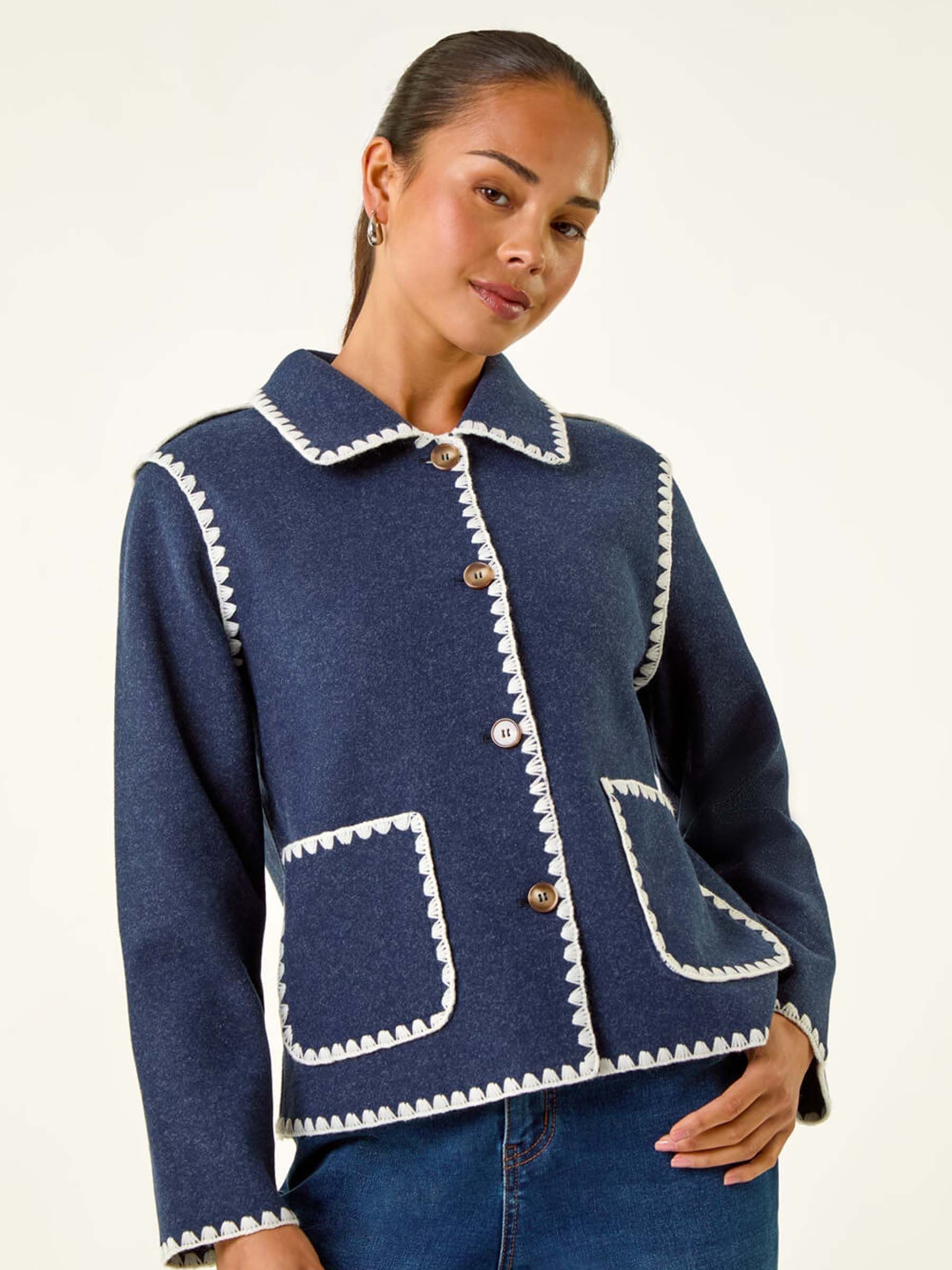Buy Roman Blue Petite Blanket Stitch Jacket from Next USA