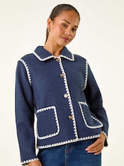 Roman Blue Petite Blanket Stitch Jacket - Image 4 of 5