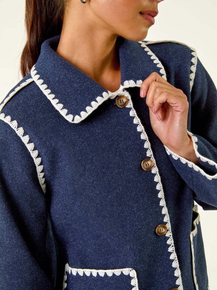 Roman Blue Petite Blanket Stitch Jacket - Image 5 of 5 Roman Blue Petite Blanket Stitch Jacket - Image 5 of 5
