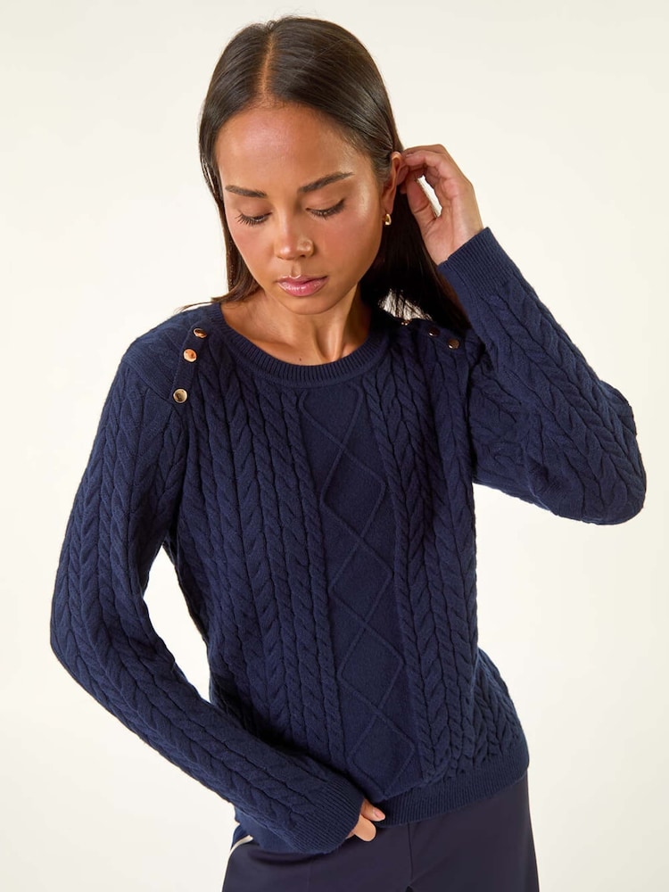 Roman Blue Petite Button Detail Knit Jumper - Image 1 of 5