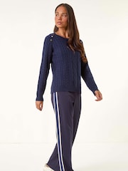 Roman Blue Petite Button Detail Knit Jumper - Image 2 of 5