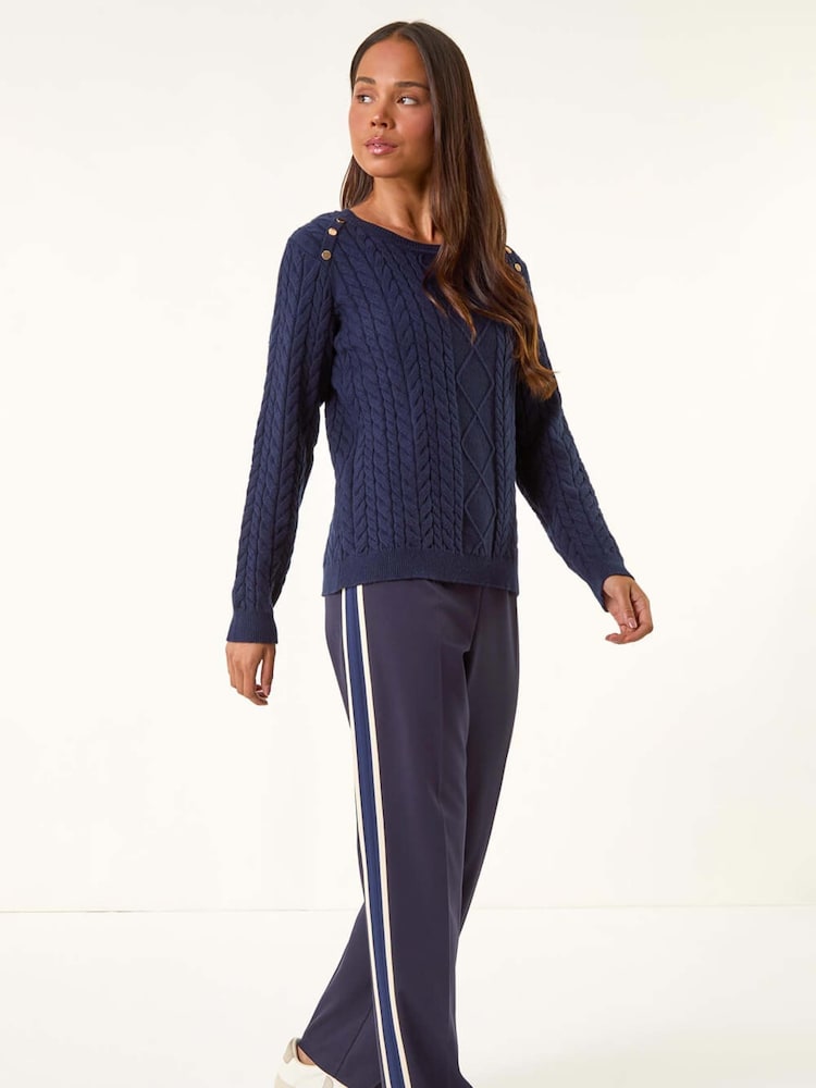 Roman Blue Petite Button Detail Knit Jumper - Image 2 of 5