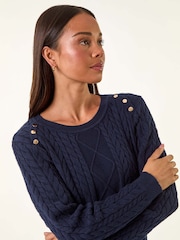 Roman Blue Petite Button Detail Knit Jumper - Image 4 of 5