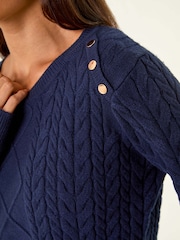 Roman Blue Petite Button Detail Knit Jumper - Image 5 of 5