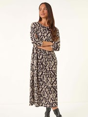 Roman Black Petite Aztec Pocket Midi Dress - Image 1 of 5