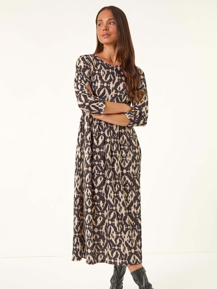 Roman Black Petite Aztec Pocket Midi Dress - Image 1 of 5