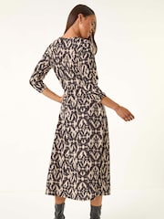 Roman Black Petite Aztec Pocket Midi Dress - Image 3 of 5