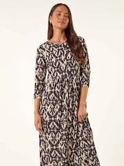Roman Black Petite Aztec Pocket Midi Dress - Image 4 of 5