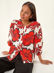 Roman Red Petite Floral Buttoned Blouse - Image 1 of 5