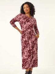 Roman Red Petite Floral Abstract Stretch Midi Dress - Image 1 of 5