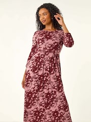 Roman Red Petite Floral Abstract Stretch Midi Dress - Image 4 of 5