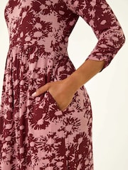 Roman Red Petite Floral Abstract Stretch Midi Dress - Image 5 of 5