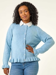 Azul - Roman Petite Flute Hem Buttoned Cardigan - Imagem 4 de 5