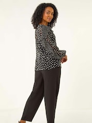 Roman Black Petite Spot Print Frill Blouse - Image 3 of 5