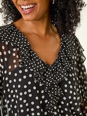 Roman Black Petite Spot Print Frill Blouse - Image 7 of 7
