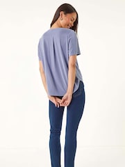 Roman Blue Petite V-Neck Buttoned Top - Image 3 of 5