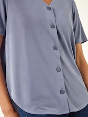 Roman Blue Petite V-Neck Buttoned Top - Image 5 of 5