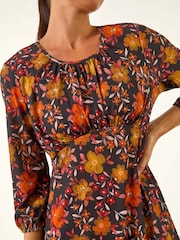 Roman Orange Petite Floral Gathered Short Dress - Image 5 of 5