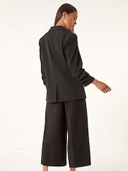 Roman Black Petite Ruched Buttoned Blazer - Image 3 of 5
