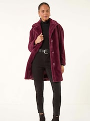 Roman Red Petite Longline Faux Fur Coat - Image 4 of 5