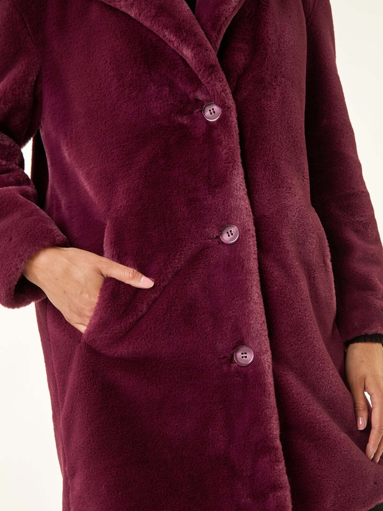 Roman Red Petite Longline Faux Fur Coat - Image 5 of 5 Roman Red Petite Longline Faux Fur Coat - Image 5 of 5