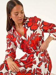 Roman Red Petite Floral Midi Shirt Dress - Image 2 of 5