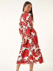 Roman Red Petite Floral Midi Shirt Dress - Image 3 of 5