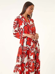 Roman Red Petite Floral Midi Shirt Dress - Image 4 of 5