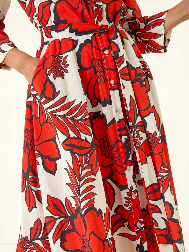 Roman Red Petite Floral Midi Shirt Dress - Image 5 of 5