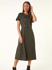 Roman Green Petite Button Stretch Midi Dress - Image 1 of 5