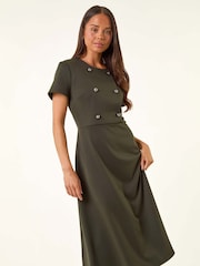 Roman Green Petite Button Stretch Midi Dress - Image 3 of 5