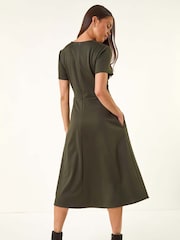 Roman Green Petite Button Stretch Midi Dress - Image 4 of 5
