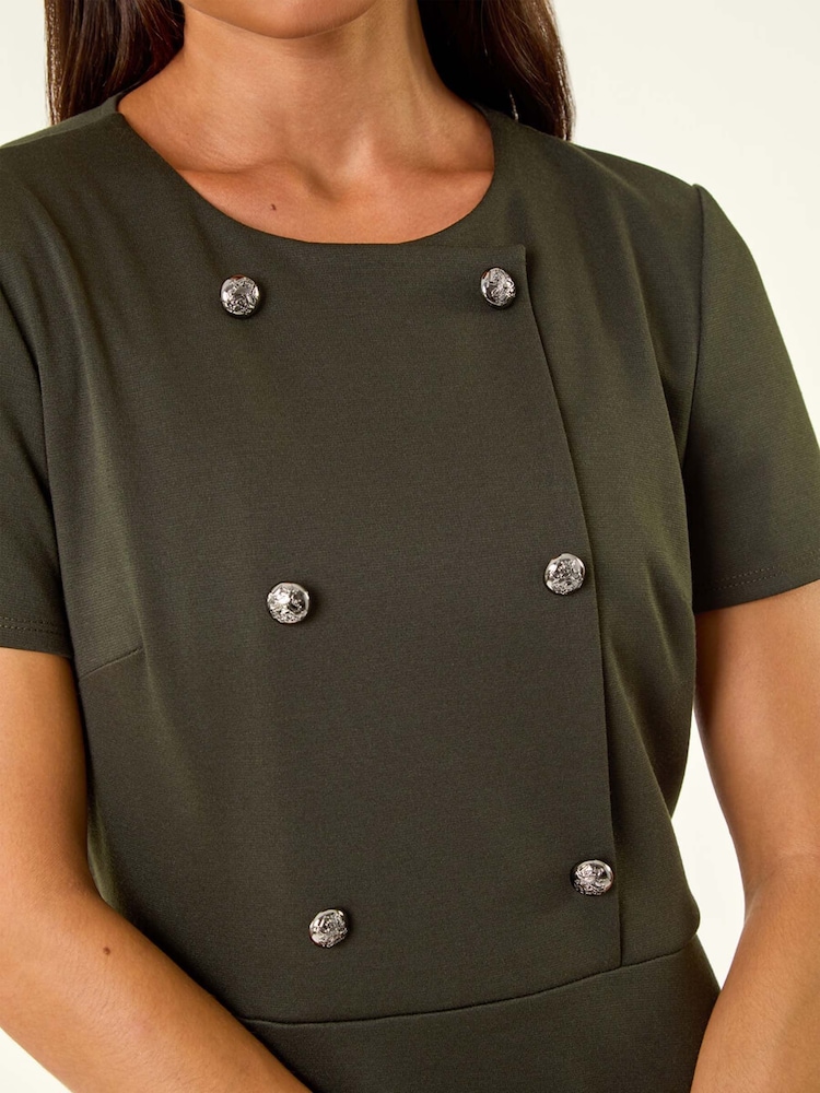 Roman Green Petite Button Stretch Midi Dress - Image 5 of 5