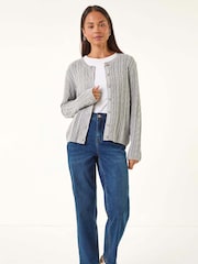 Roman Grey Petite Cable Knitted Cardigan - Image 1 of 5