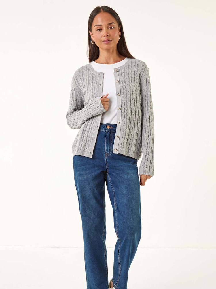 Roman Grey Petite Cable Knitted Cardigan - Image 1 of 5