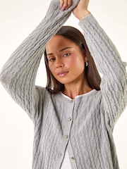 Roman Grey Petite Cable Knitted Cardigan - Image 2 of 5