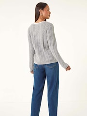 Roman Grey Petite Cable Knitted Cardigan - Image 3 of 5