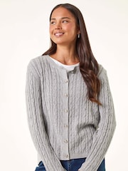 Roman Grey Petite Cable Knitted Cardigan - Image 4 of 5