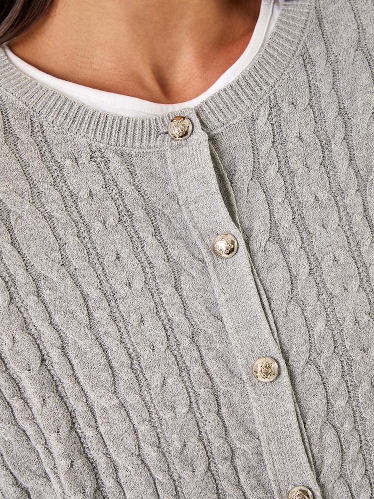 Roman Grey Petite Cable Knitted Cardigan - Image 5 of 5