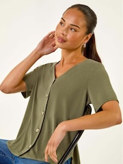 Roman Green Petite V-Neck Buttoned Top - Image 1 of 5