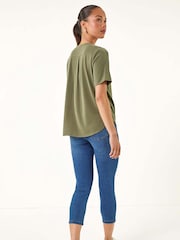 Roman Green Petite V-Neck Buttoned Top - Image 3 of 5